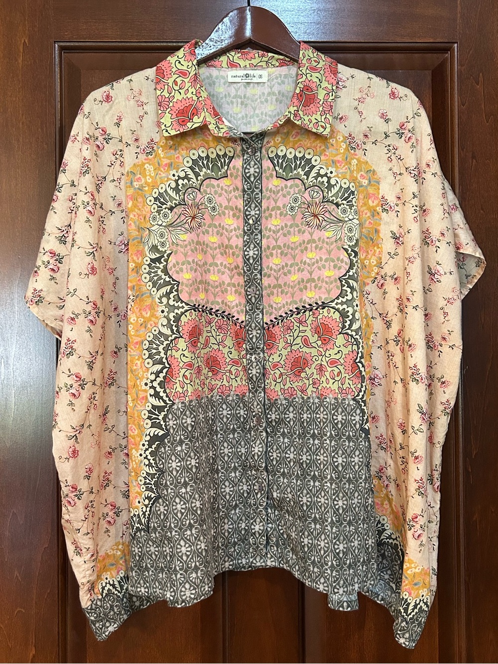 Natural Life Floral Paisley Button Front Blouse Tunic Boho One Size